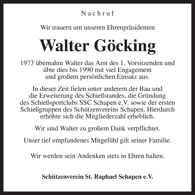  Traueranzeige für Walter Göcking vom 16.08.2021 aus Neue Osnabrücker Zeitung GmbH & Co. KG