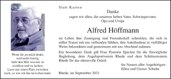 Traueranzeige von Alfred Höffmann von Neue Osnabrücker Zeitung GmbH & Co. KG