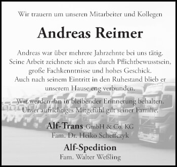 Traueranzeige von Andreas Reimer von Neue Osnabrücker Zeitung GmbH & Co. KG