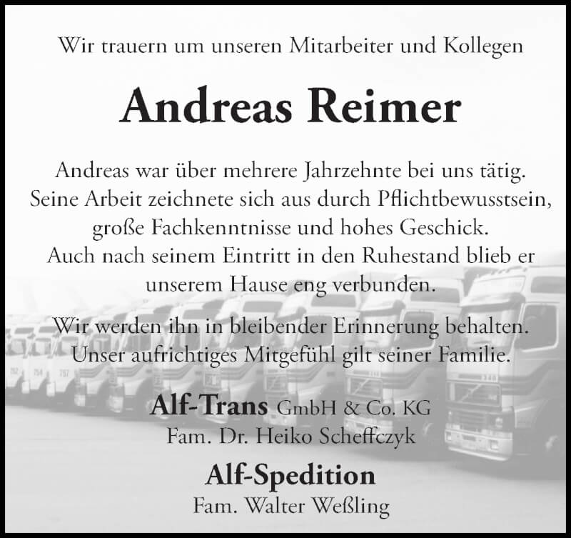  Traueranzeige für Andreas Reimer vom 18.09.2021 aus Neue Osnabrücker Zeitung GmbH & Co. KG
