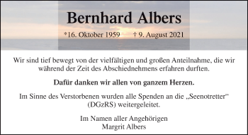 Traueranzeige von Bernhard Albers von Neue Osnabrücker Zeitung GmbH & Co. KG