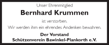 Traueranzeige von Bernhard Krummen von Neue Osnabrücker Zeitung GmbH & Co. KG