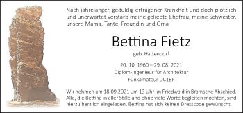 Traueranzeige von Bettina Fietz von Neue Osnabrücker Zeitung GmbH & Co. KG