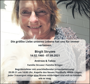 Traueranzeige von Birgit Struwe von Neue Osnabrücker Zeitung GmbH & Co. KG