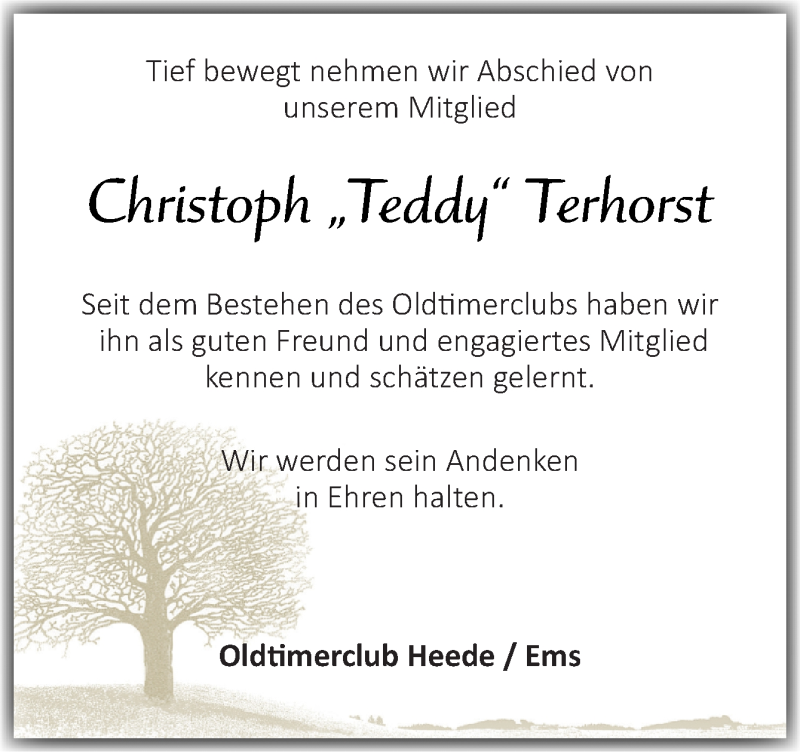  Traueranzeige für Christoph Terhorst vom 29.09.2021 aus Neue Osnabrücker Zeitung GmbH & Co. KG