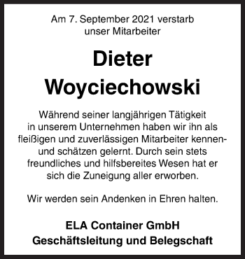 Traueranzeige von Dieter Woyciechowski von Neue Osnabrücker Zeitung GmbH & Co. KG