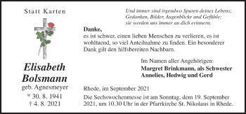 Traueranzeige von Elisabeth Bolsmann von Neue Osnabrücker Zeitung GmbH & Co. KG