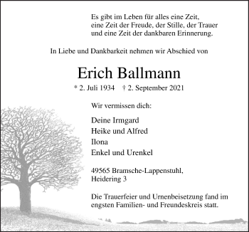 Traueranzeige von Erich Ballmann von Neue Osnabrücker Zeitung GmbH & Co. KG