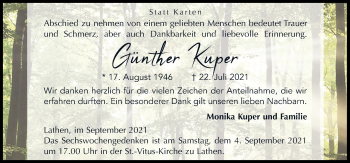 Traueranzeige von Günther Kuper von Neue Osnabrücker Zeitung GmbH & Co. KG