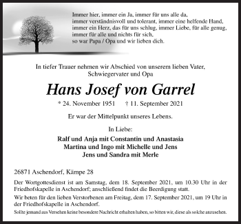 Traueranzeige von Hans Josef von Garrel von Neue Osnabrücker Zeitung GmbH & Co. KG