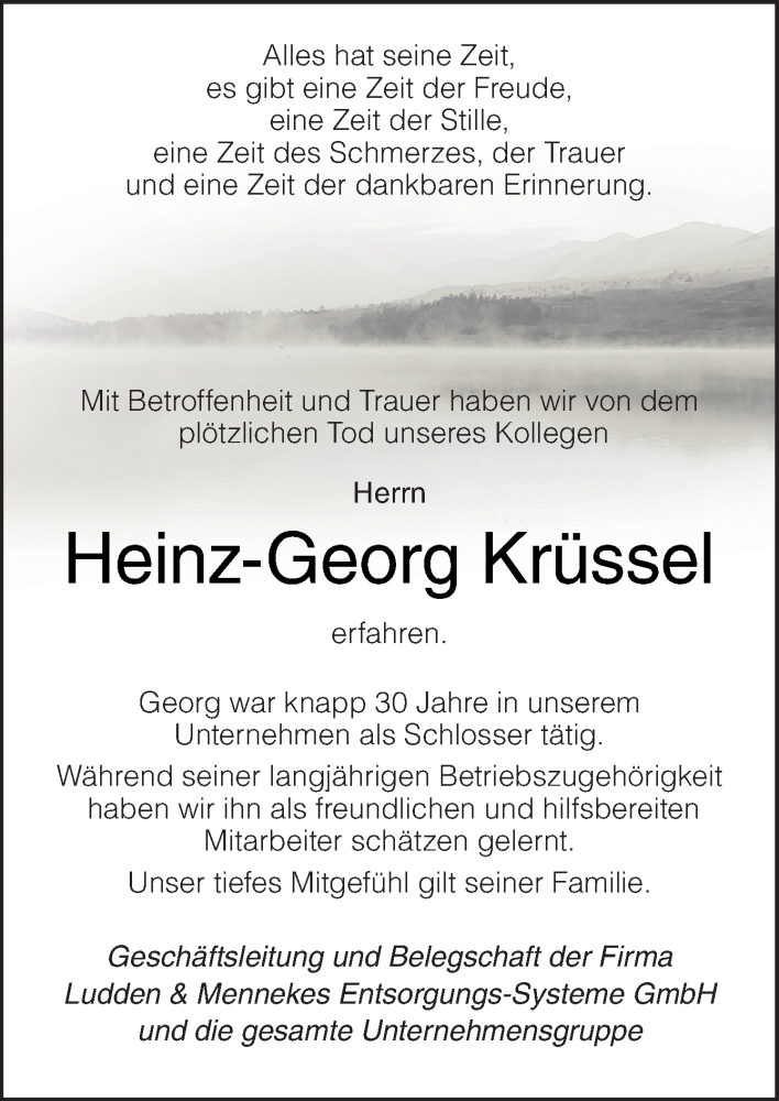 Traueranzeige für Heinz-Georg Krüssel vom 29.09.2021 aus Neue Osnabrücker Zeitung GmbH & Co. KG