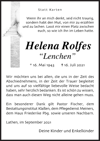 Traueranzeige von Helena Rolfes von Neue Osnabrücker Zeitung GmbH & Co. KG