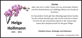 Traueranzeige von Helga Hollmann von Neue Osnabrücker Zeitung GmbH & Co. KG