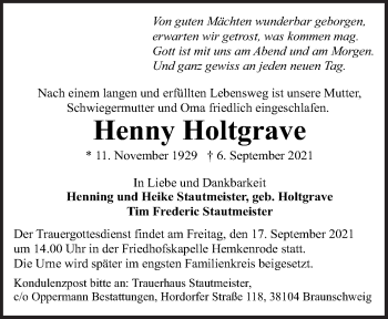 Traueranzeige von Henny Holtgrave von Neue Osnabrücker Zeitung GmbH & Co. KG