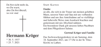 Traueranzeige von Hermann Kröger von Neue Osnabrücker Zeitung GmbH & Co. KG