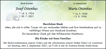 Traueranzeige von Josef und Maria Ottenhus von Neue Osnabrücker Zeitung GmbH & Co. KG
