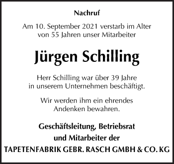 Traueranzeige von Jürgen Schilling von Neue Osnabrücker Zeitung GmbH & Co. KG
