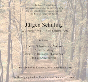 Traueranzeige von Jürgen Schilling von Neue Osnabrücker Zeitung GmbH & Co. KG