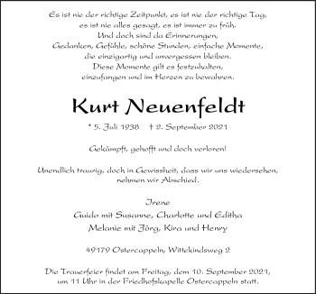 Traueranzeige von Kurt Neuenfeldt von Neue Osnabrücker Zeitung GmbH & Co. KG