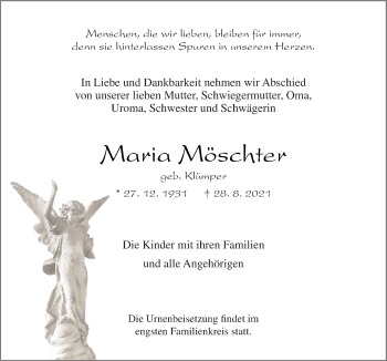 Traueranzeige von Maria Möschter von Neue Osnabrücker Zeitung GmbH & Co. KG