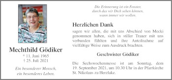 Traueranzeige von Mechthild Gödiker von Neue Osnabrücker Zeitung GmbH & Co. KG