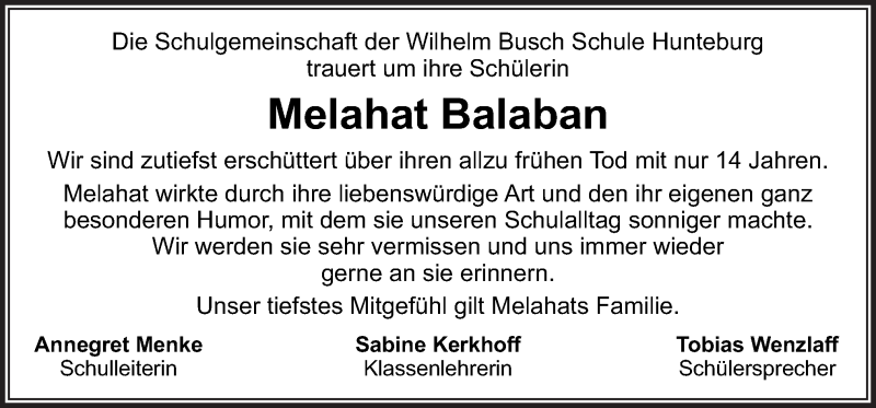  Traueranzeige für Melahat Balaban vom 11.09.2021 aus Neue Osnabrücker Zeitung GmbH & Co. KG