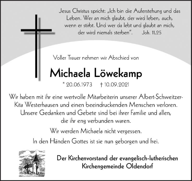  Traueranzeige für Michaela Löwekamp vom 17.09.2021 aus Neue Osnabrücker Zeitung GmbH & Co. KG