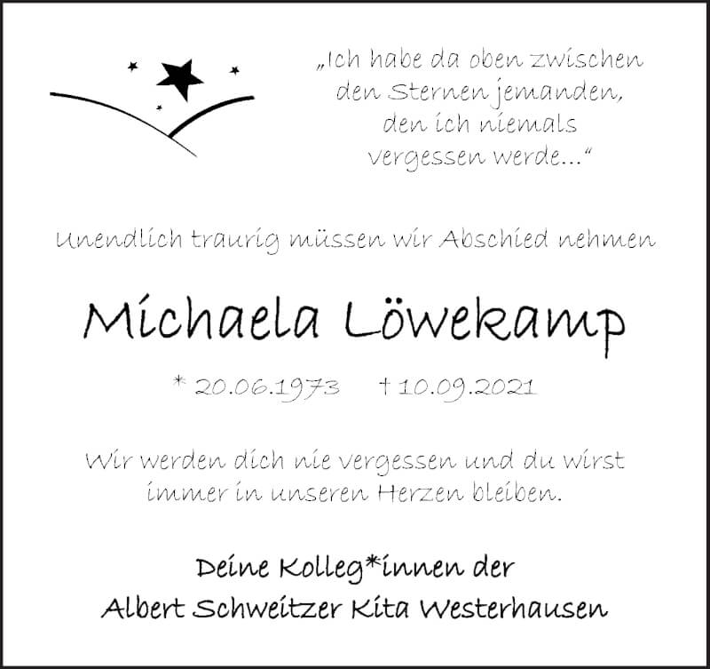  Traueranzeige für Michaela Löwekamp vom 17.09.2021 aus Neue Osnabrücker Zeitung GmbH & Co. KG