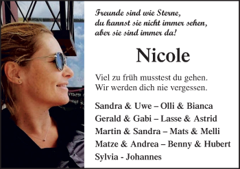 Traueranzeige von Nicole  von Neue Osnabrücker Zeitung GmbH & Co. KG