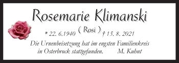 Traueranzeige von Rosemarie Klimanski von Neue Osnabrücker Zeitung GmbH & Co. KG