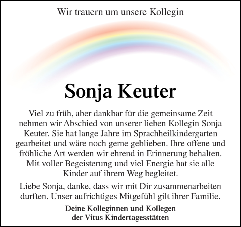  Traueranzeige für Sonja Keuter vom 08.09.2021 aus Neue Osnabrücker Zeitung GmbH & Co. KG
