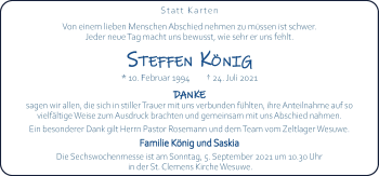 Traueranzeige von Steffen König von Neue Osnabrücker Zeitung GmbH & Co. KG