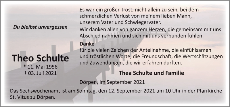  Traueranzeige für Theo Schulte vom 08.09.2021 aus Neue Osnabrücker Zeitung GmbH & Co. KG