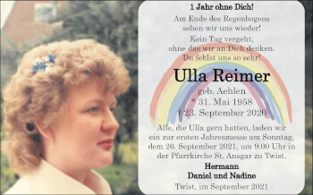 Traueranzeige von Ulla Reimer von Neue Osnabrücker Zeitung GmbH & Co. KG