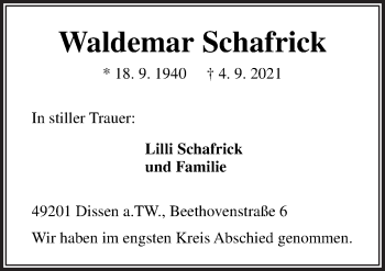 Traueranzeige von Waldemar Schafrick von Neue Osnabrücker Zeitung GmbH & Co. KG