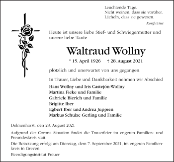 Traueranzeige von Waltraud Wollny von Neue Osnabrücker Zeitung GmbH & Co. KG