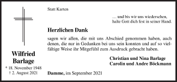 Traueranzeige von Wilfried Barlage von Neue Osnabrücker Zeitung GmbH & Co. KG