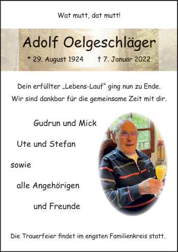 Traueranzeige von Adolf Oelgeschläger von Neue Osnabrücker Zeitung GmbH & Co. KG