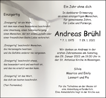 Traueranzeige von Andreas Brühl von Neue Osnabrücker Zeitung GmbH & Co. KG