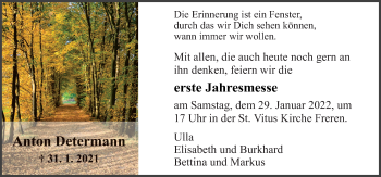 Traueranzeige von Anton Determann von Neue Osnabrücker Zeitung GmbH & Co. KG