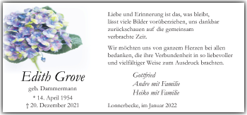 Traueranzeige von Edith Grove von Neue Osnabrücker Zeitung GmbH & Co. KG
