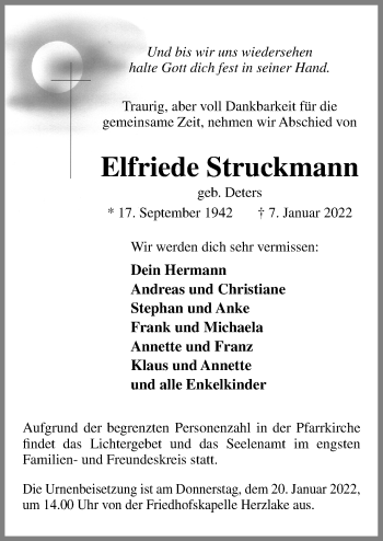 Traueranzeige von Elfriede Struckmann von Neue Osnabrücker Zeitung GmbH & Co. KG