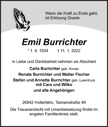 Traueranzeige von Emil Burrichter von Neue Osnabrücker Zeitung GmbH & Co. KG