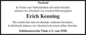 Traueranzeige von Erich Kenning von Neue Osnabrücker Zeitung GmbH & Co. KG