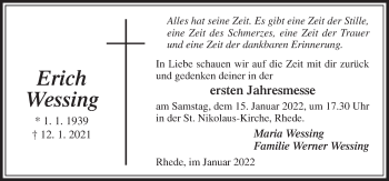 Traueranzeige von Erich Wessing von Neue Osnabrücker Zeitung GmbH & Co. KG