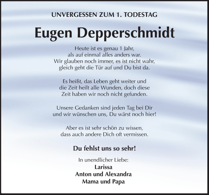  Traueranzeige für Eugen Depperschmidt vom 12.01.2022 aus Neue Osnabrücker Zeitung GmbH & Co. KG