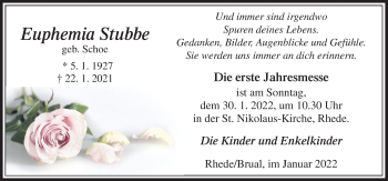 Traueranzeige von Euphemia Stubbe von Neue Osnabrücker Zeitung GmbH & Co. KG