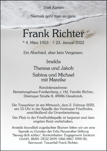 Traueranzeige von Frank Richter von Neue Osnabrücker Zeitung GmbH & Co. KG