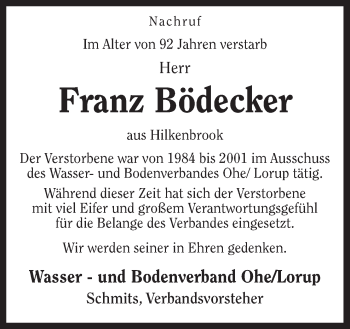 Traueranzeige von Franz Bödecker von Neue Osnabrücker Zeitung GmbH & Co. KG