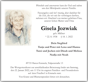 Traueranzeige von Gisela Jozwiak von Neue Osnabrücker Zeitung GmbH & Co. KG
